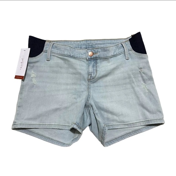 Isabel Maternity Size 2 Under Belly Maternity Light Wash Jean Midi Shorts NWT - Picture 3 of 6